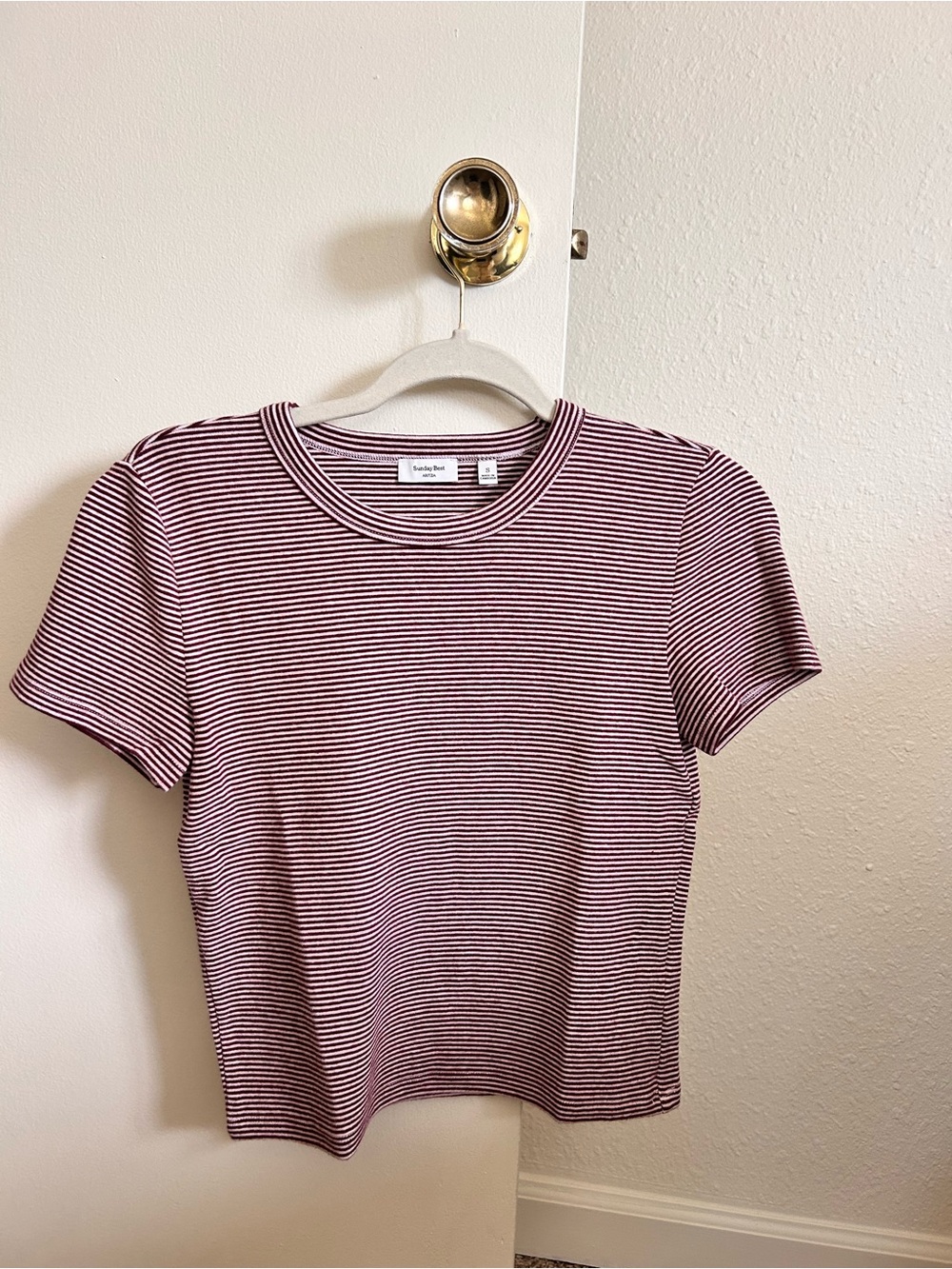 Sunday Best Burgundy and White Striped Short-Sleeve Crew Tee
